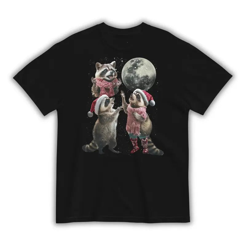 Three Raccoons Vintage Christmas Shirt, Retro Raccoon Moon Tshirt, Raccoon Lovers, Funny Raccoon Tee Hoodie Sweatshirt