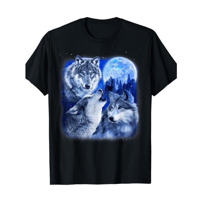 Three Wolves 3 Grey Wolves Howling at the Moon Wildlife T-shirt Made in USA Hoodie Sweatshirt | PrintMintTees.com