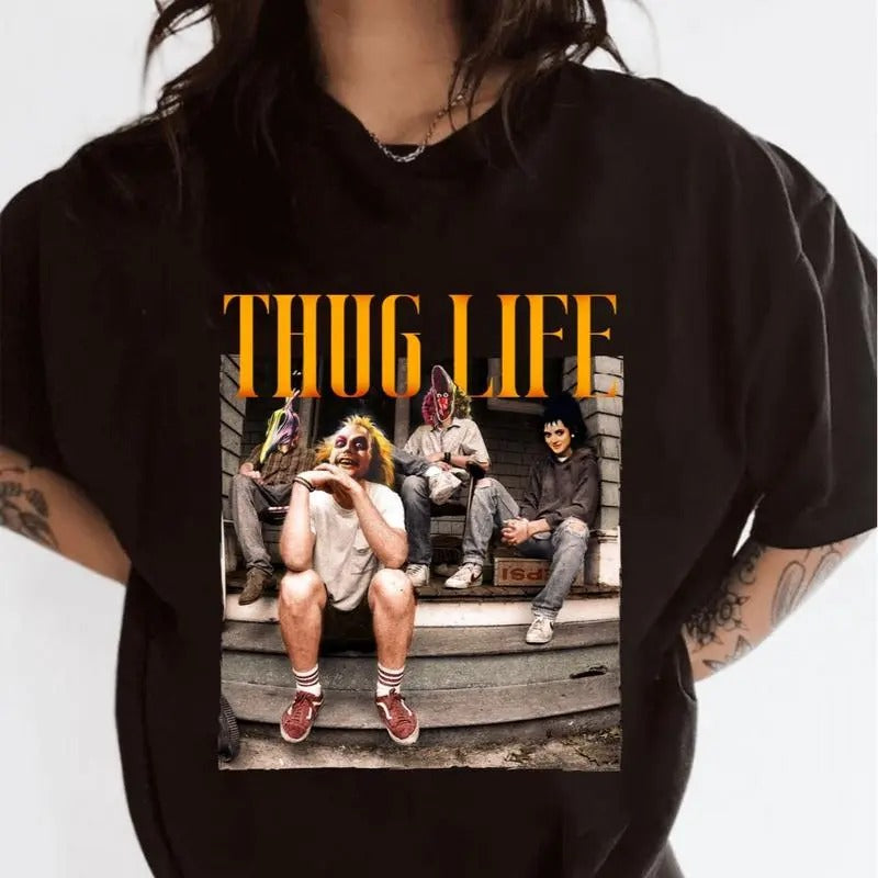 Thug Life Beetlejuice Movie Shirt Horror Movie Halloween Horror 2024 Spooky Season Short Sleeve Shirt T-Shirts, Hoodie, Sweatshirt