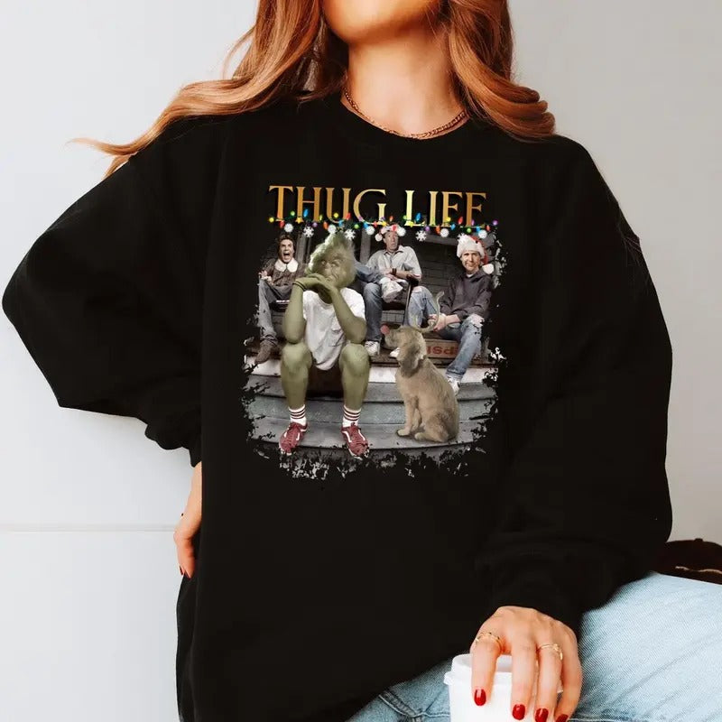 Thug Life Christmas Sweatshirt, Christmas Friends Shirt, Christmas Gifts Holiday Crewneck, Unisex Short Sleeve Tee Hoodie
