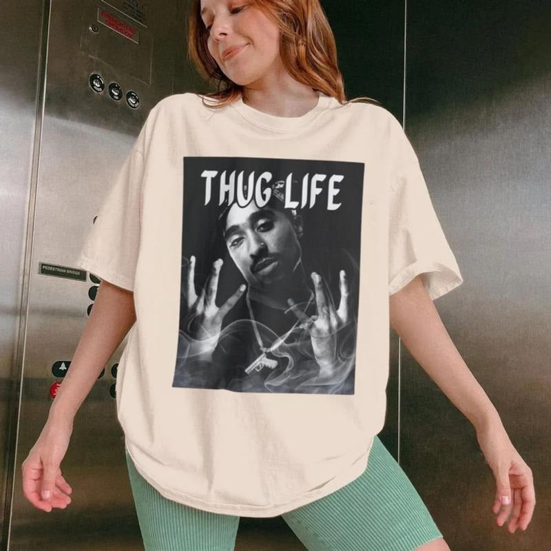 Thug Life Graphic Tee Shirt, Streetwear Top, Hip Hop Clothing, 2pac Shirt, Gift For Fan, Unisex Short Sleeve Tee Hoodie...