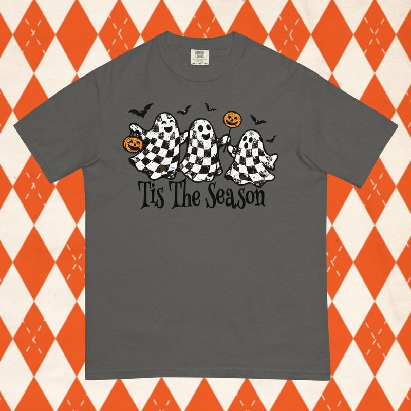 Tis The Season Checkered Ghost Halloween Comfort Colors shirt Oversized fit Unisex garment-dyed heavyweight t-shirt...