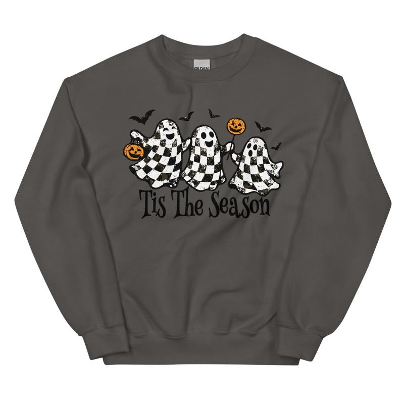 Tis The Season Checkered Ghost Sweatshirt Oversized trendy spooky Crewneck Shirt Hoodie | PrintMintTees.com
