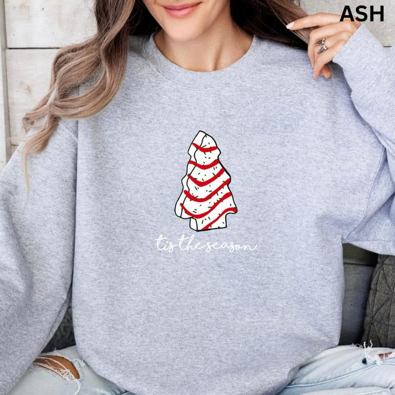Tis The Season Christmas Cake Crewneck, Christmas Sweatshirt, Winter Season Graphic, Casual Cotton Crewneck, Polyester,...