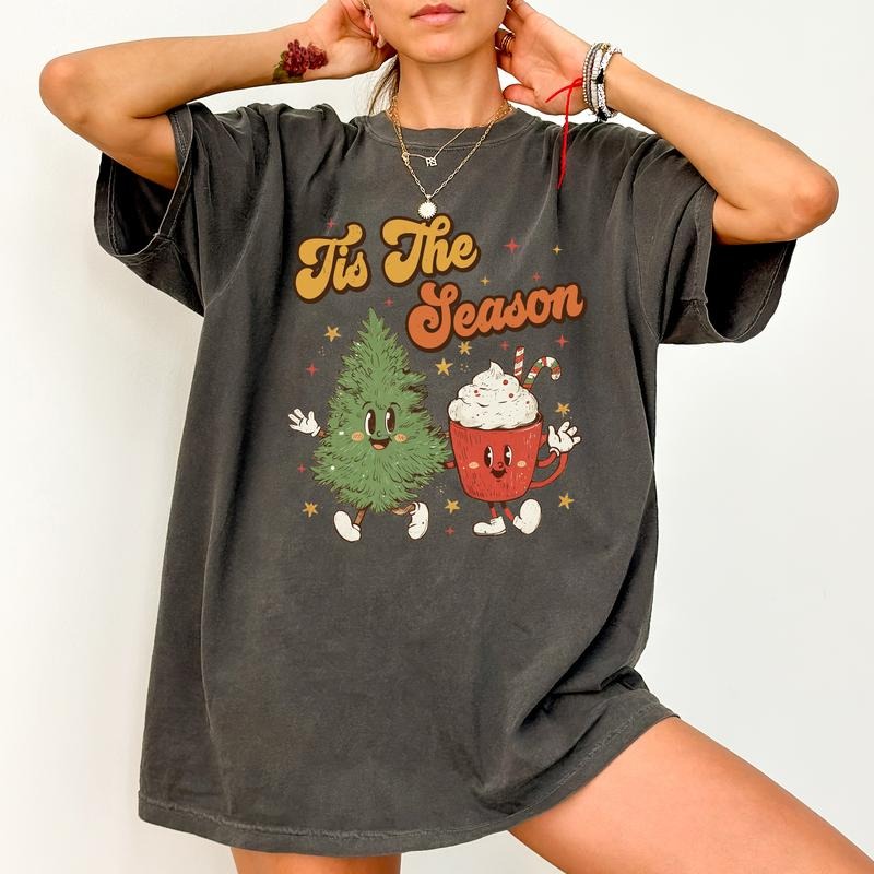 Tis The Season Christmas Shirt Comfort Colors, Vintage Latte Christmas Tree Tee, Retro Christmas Season T-shirt, Soft...