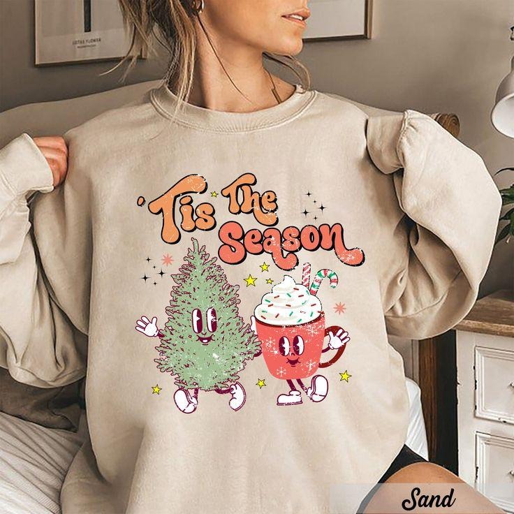 Tis The Season Christmas Sweatshirt, Cute Christmas Sweatshirt, Retro Sweatshirt Christmas, Christmas Gift For Women,...