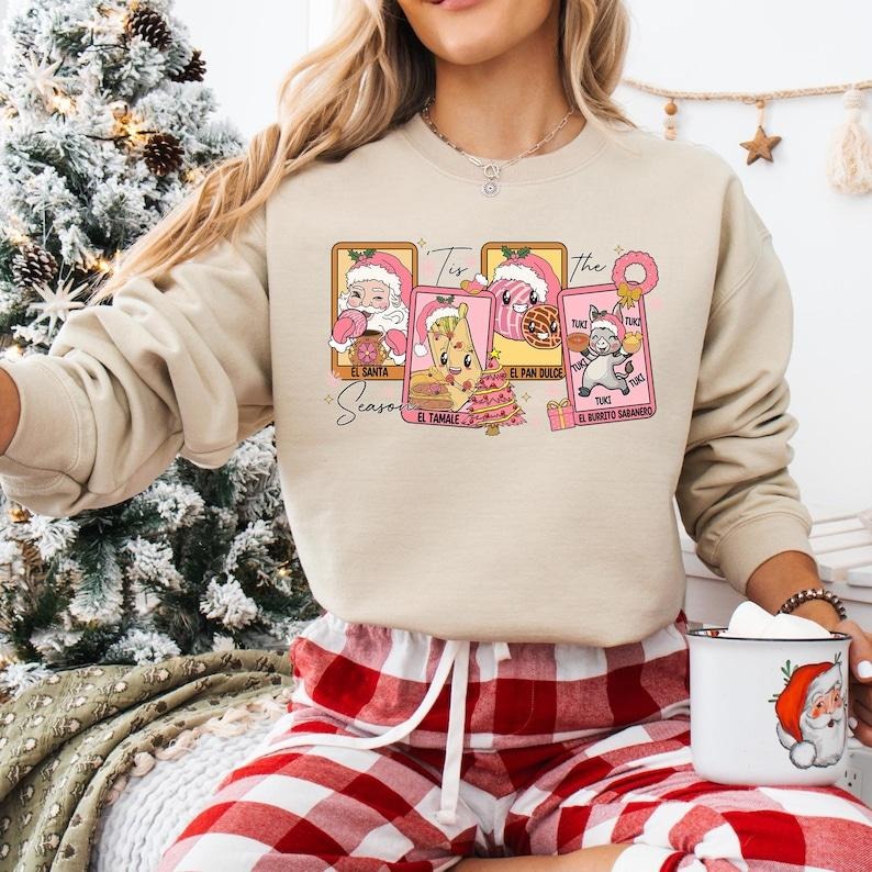 Tis The Season Mexican Christmas Sweatshirt, El Santa Christmas Shirt, Feliz Navidad T-shirt, Pan Dulce Xmas Tee, El...