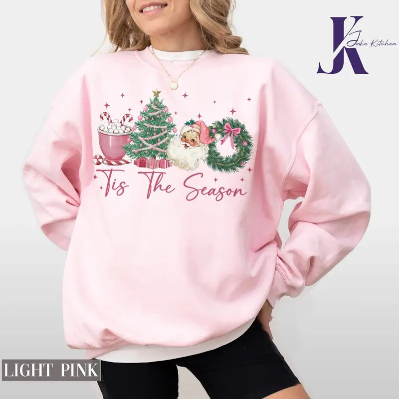 Tis The Season Sweatshirt, Coquette Bow Christmas Shirt, Retro Christmas Crewneck, Girly Christmas Sweater, Merry...