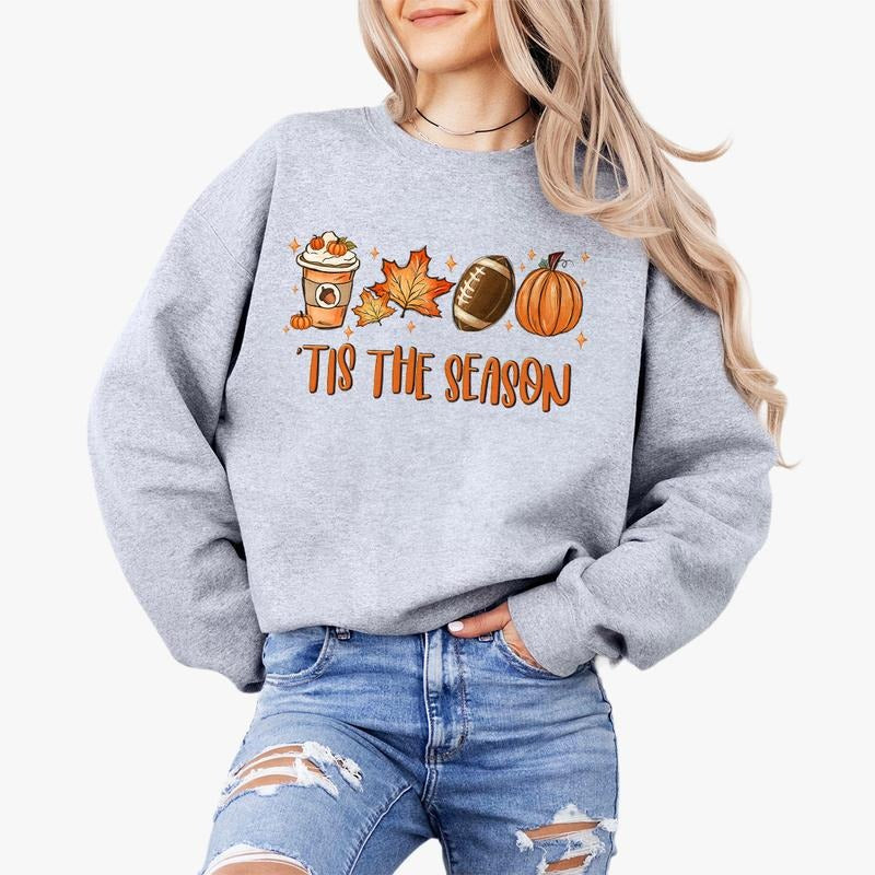 Tis The Season, Fall Coffee Shirt, Football Latte Leaves Shirt, Coffee Lovers TShirt for Her, Comfort Shirt for Mom,...