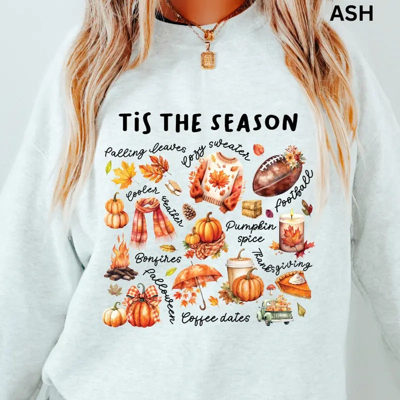Tis the Season Fall Doodles Season Sweatshirt, Print t-shirt, Vintage Halloween Sweatshirts, Halloween Tok, fall...