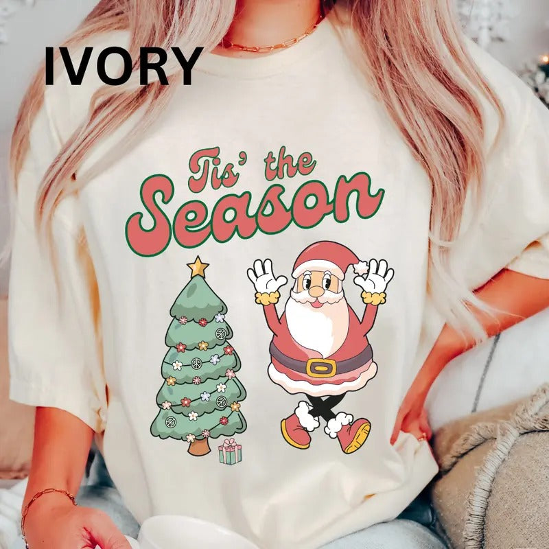 Tis the Season Tree and Santa Shirt, Christmas Shirt, COMFORT COLORS T-SHIRT, CASUAL SHIRT UNISEX, CHRISTMAS CLOTHING,...