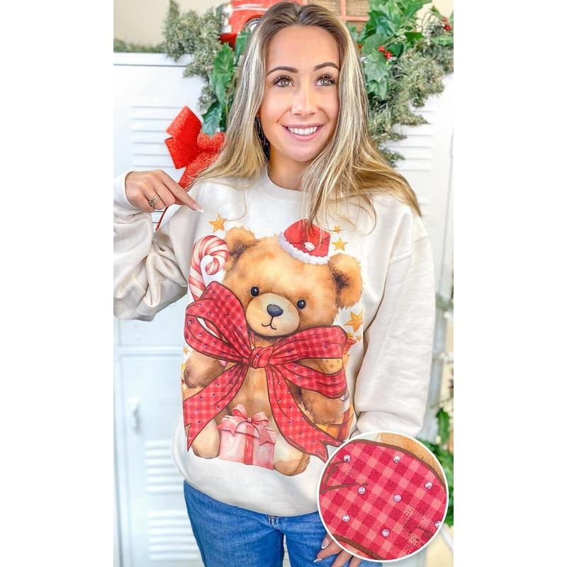 Toby Teddy Bear Christmas Rhinestone Graphic Sweatshirt Shirt Hoodie | PrintMintTees.com