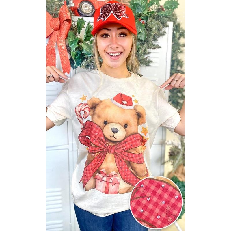 Toby Teddy Bear Christmas Rhinestone Graphic T-Shirt Hoodie Sweatshirt | PrintMintTees.com