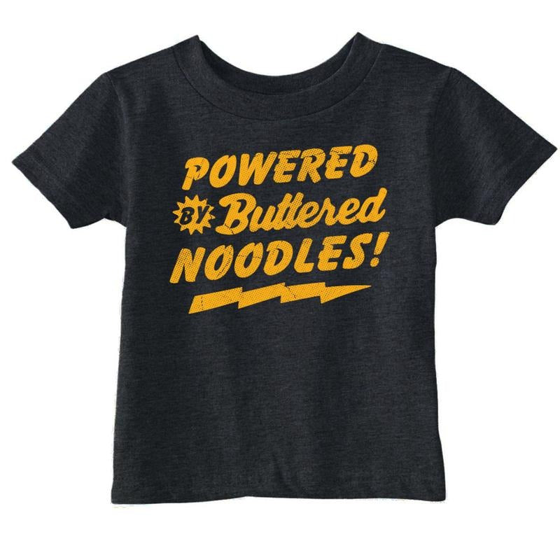 Toddler Funny T Shirts Powered By Butter Noodles Sarcastic Food Graphic Novelty Tee For Young Kids Funny Toddler Shirts...