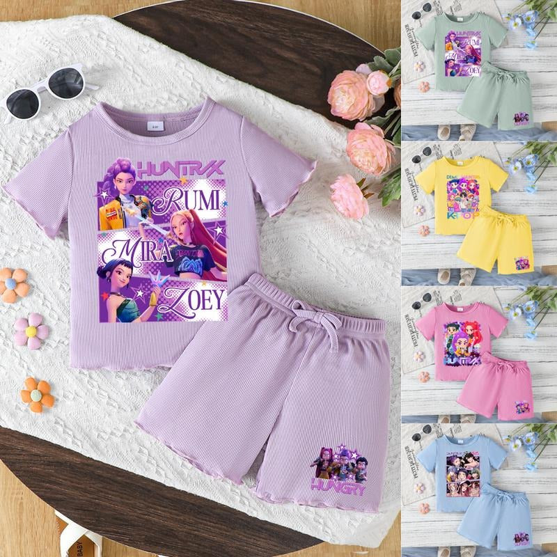 Toddler Girls Outfit Purple Graphic Print Short Sleeve T-Shirt & Shorts Set for Spring Summer Fall Casual Wear Hoodie...