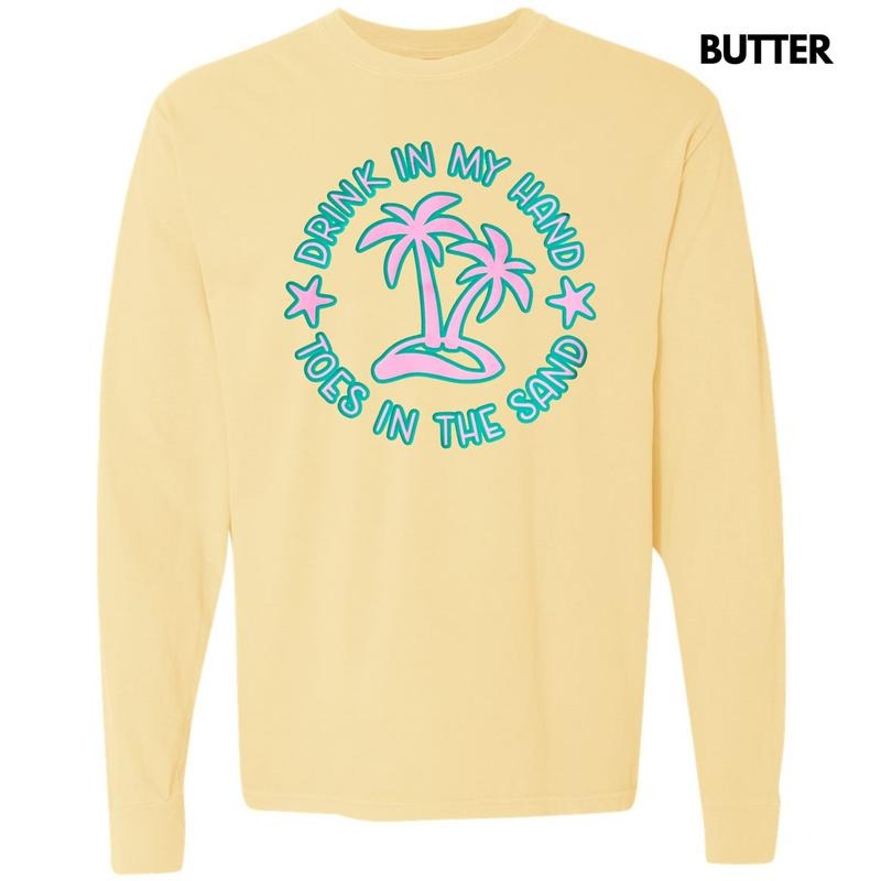 Toes In The Sand Puff Long Sleeve Comfort Colors T-Shirt Hoodie Sweatshirt | PrintMintTees.com