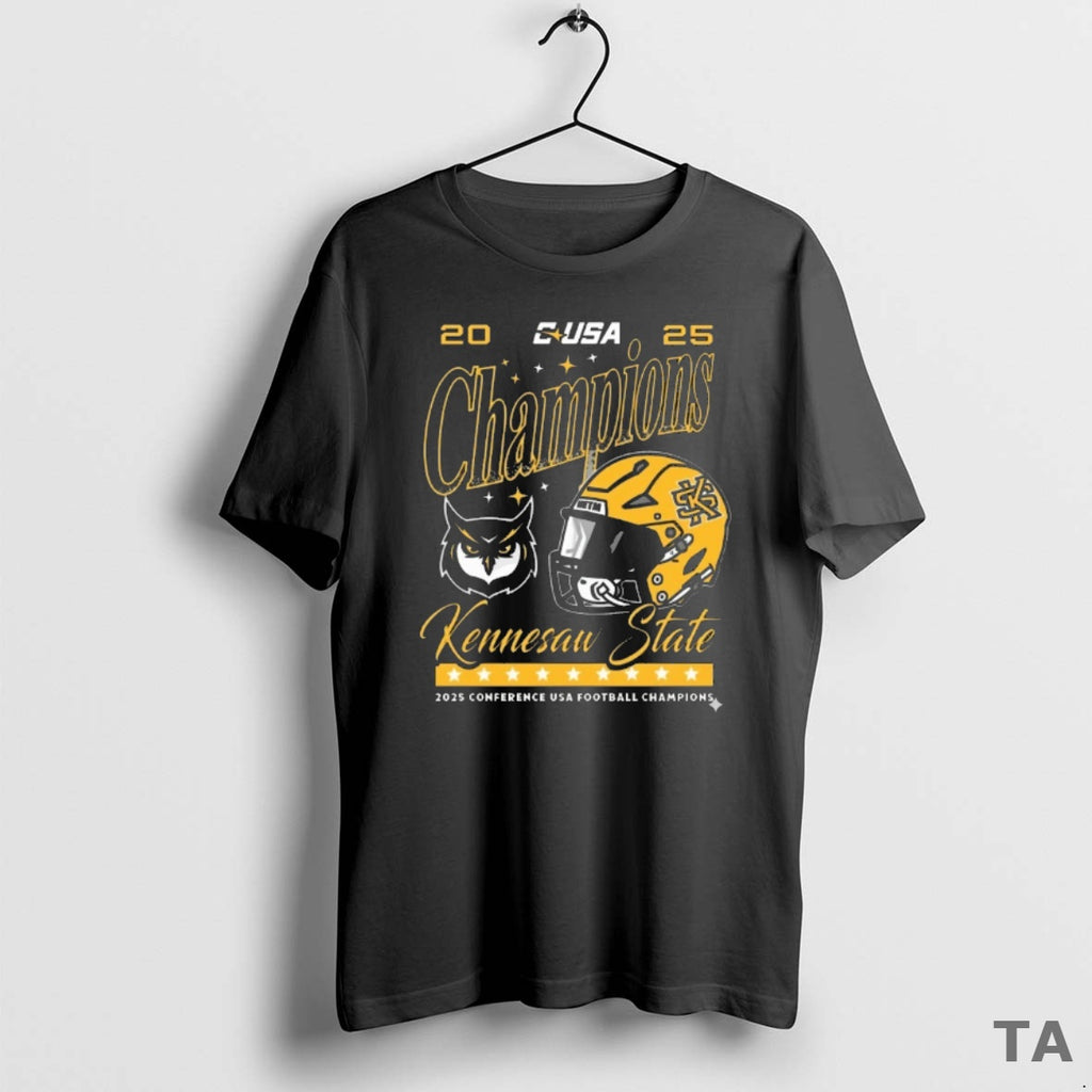 Top Ksu Kennesaw State Owls 2025 Conference Usa Football Champs Helmet T Shirt Sweater Hoodie, Sweatshirt | PrintMintTees.com