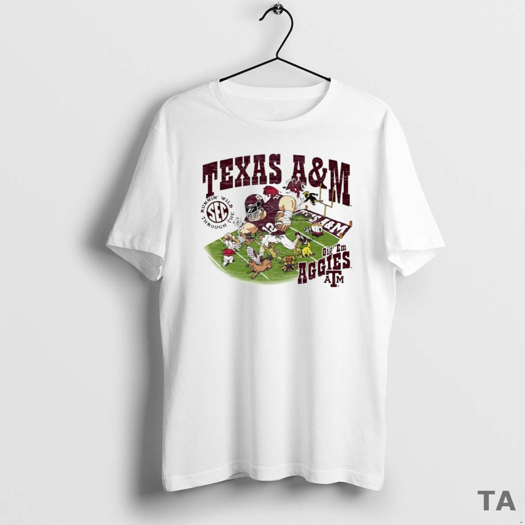 Top Runnin Wild Sec Cig Em Texas A And M Aggies Mascot Running Circle T-Shirts, Hoodie, Sweatshirt | PrintMintTees.com