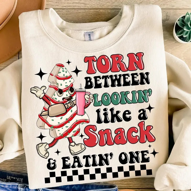 Torn Between Looking Like a Snack and Eating One Shirt, Funny Christmas T-Shirt, Merry Christmas Sweatshirt, Holiday...