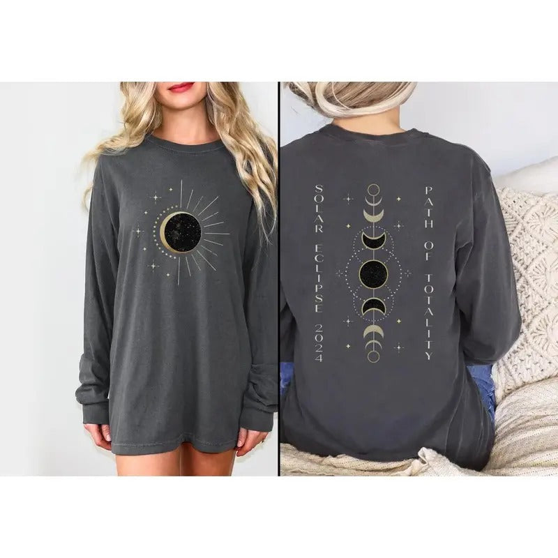 Total Solar Eclipse 2024 Long Sleeve Shirt | Path of Totality | Countdown to Totality | Celestial Shirt | Astronomy Sun...