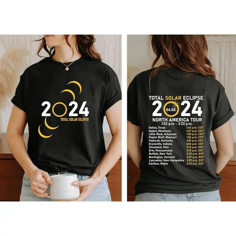 Total Solar Eclipse 2024 Shirt, Double-Sided Shirt, April 8th 2024 Shirt, Eclipse Event 2024 Shirt Hoodie Sweatshirt