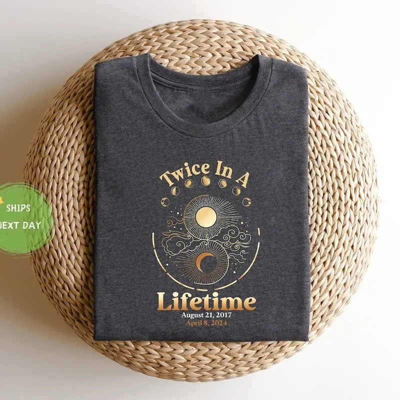 Total Solar Eclipse Twice In A Lifetime 2017 2024 Shirt, April 8 2024, USA Map, Path of Totality Tee, Spring America...