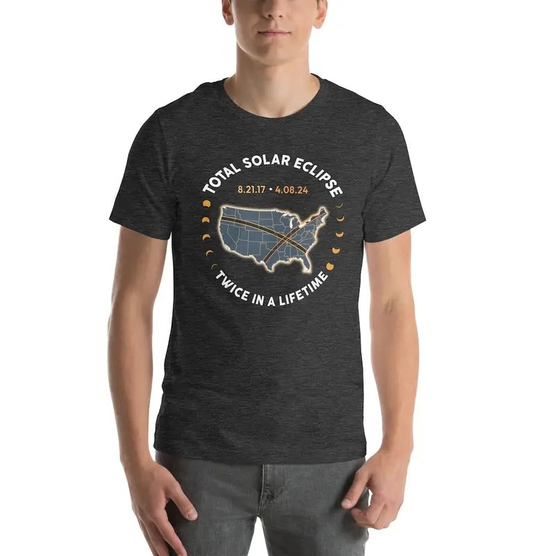 Total Solar Eclipse Twice In A Lifetime 2017 2024 Shirt, April 8 2024, USA Map, Path of Totality shirt Hoodie Sweatshirt