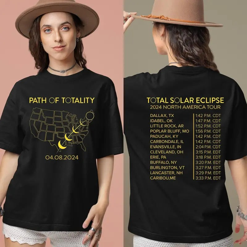 Total Solar Eclipse Twice In A Lifetime 2017 2024 Shirt, Double-Sided Shirt, April 8 2024, USA Map, Celestial Shirt...