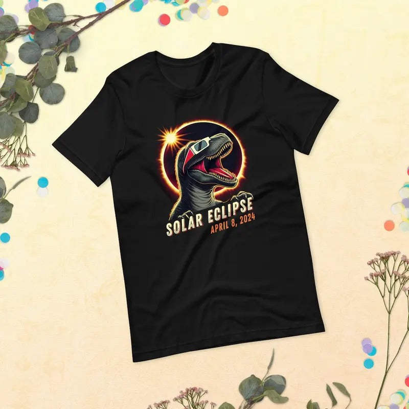 Totality Dinosaur Shirt, Path of Totality Shirt, Dinosaur Astronomy Party, April 8 2024, Total Solar Eclipse shirt Hoodie...