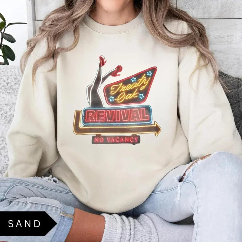 Treaty Oak Revival Sweatshirt - Retro Neon No Vacancy Sign, Featuring -Inspired Graphics, Perfect for Music Lovers and...