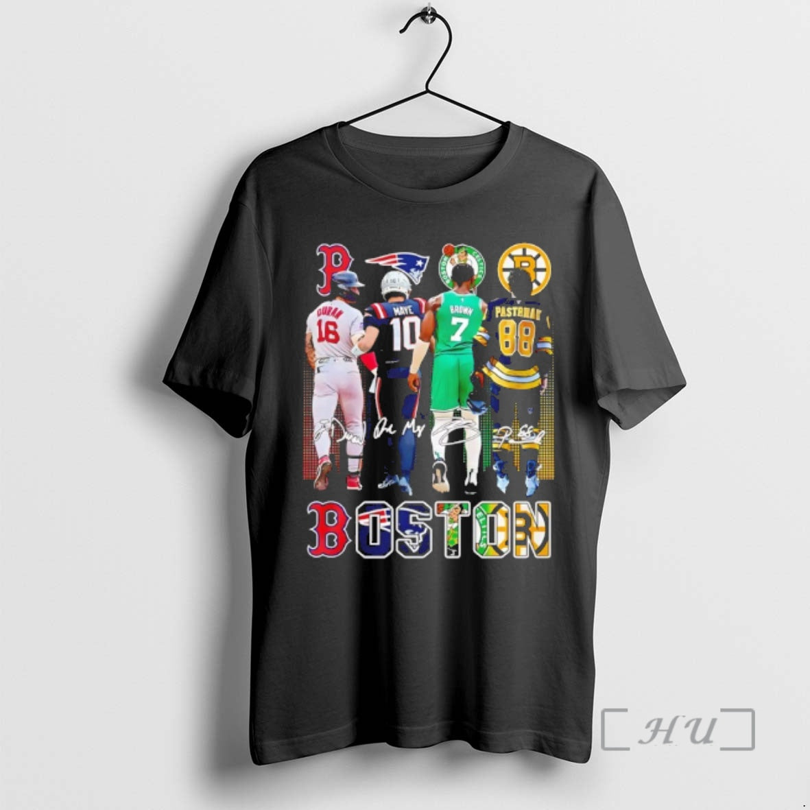 Trending Boston Celtics Brown Bruins Pastrnak Patriots Maye Red Sox Duran City Skyline Premium T-Shirts, Hoodie, Sweatshirt