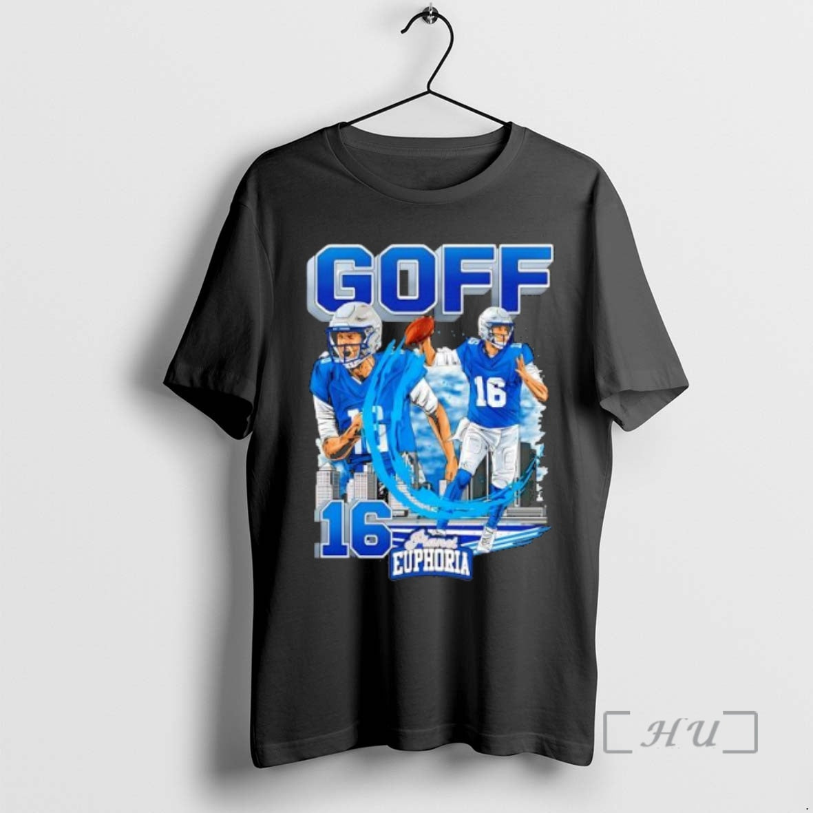Trending Detroit Lions Jared Goff 16 Skyline Graphic T-Shirts, Hoodie, Sweatshirt | PrintMintTees.com