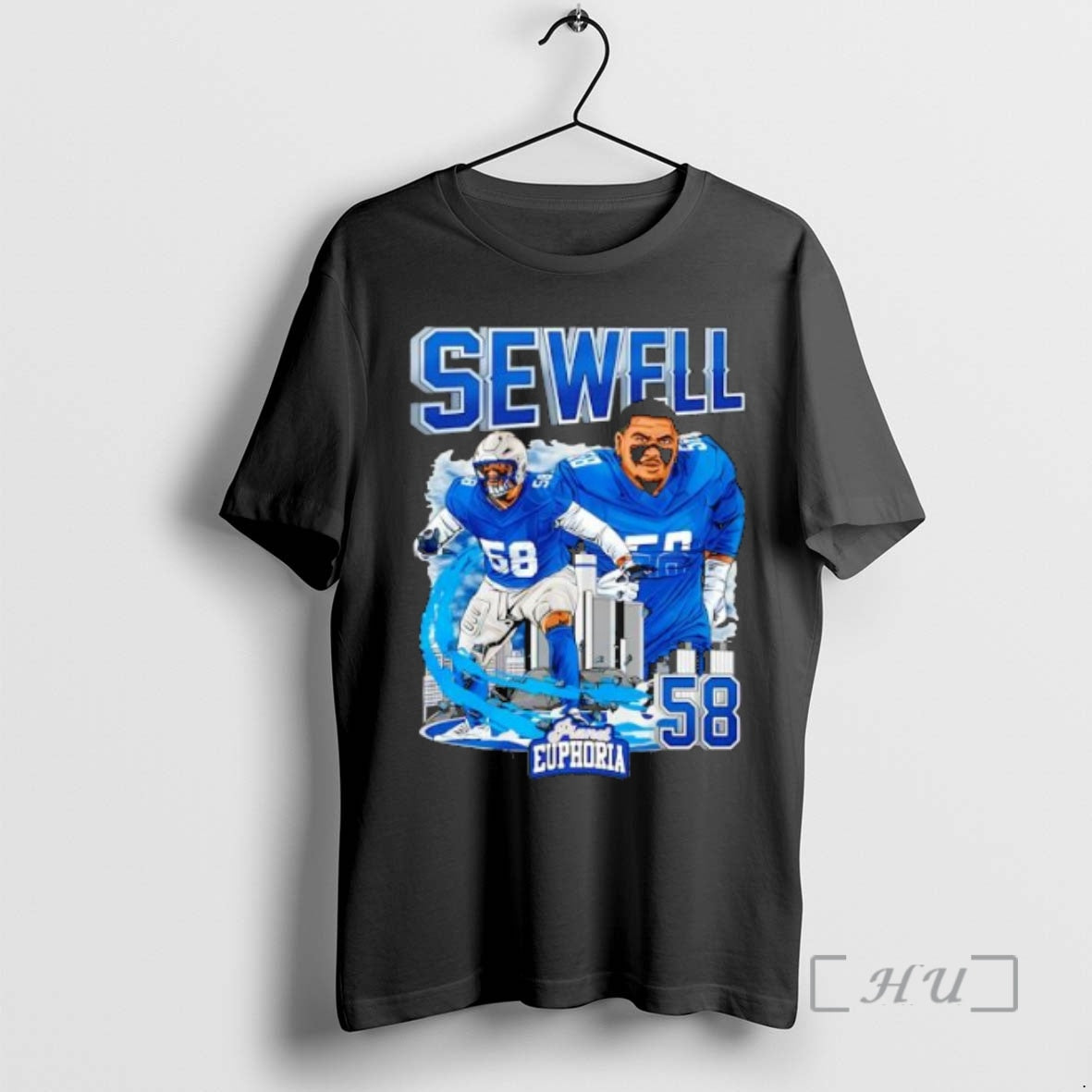 Trending Detroit Lions Penei Sewell 58 Skyline Graphic T-Shirts, Hoodie, Sweatshirt | PrintMintTees.com