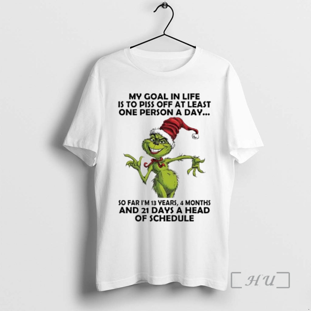 Trending Grinch Goal In Life Is To Piss Off At Least One Person A Day T-Shirts, Hoodie, Sweatshirt | PrintMintTees.com