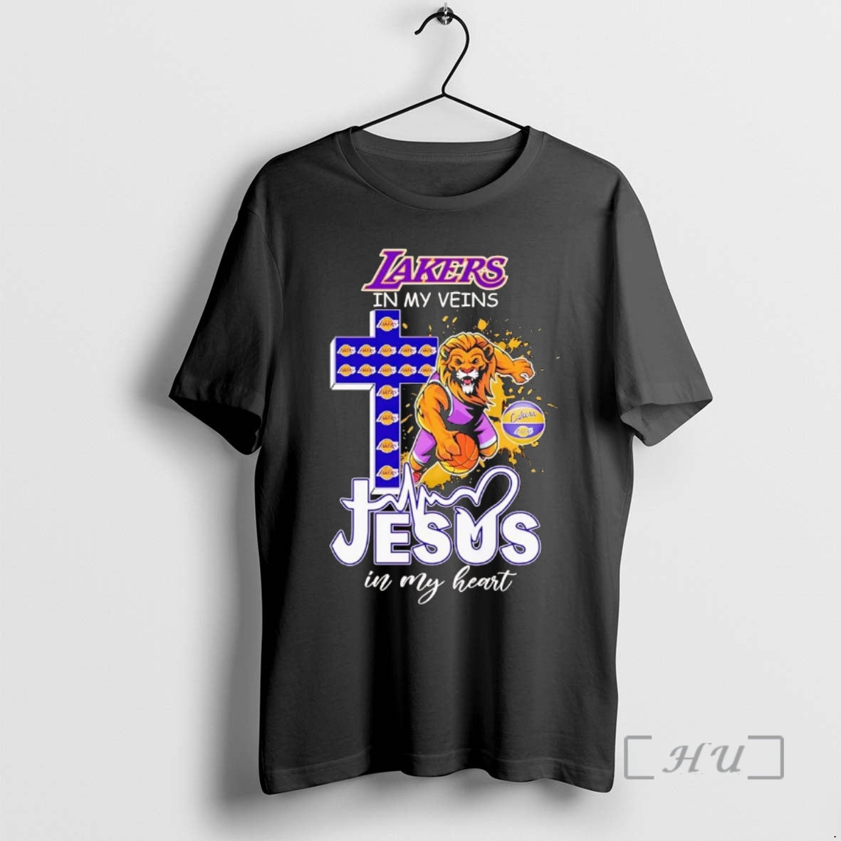 Trending Lakers In My Veins Jesus In My Heart Mascot T-Shirts, Hoodie, Sweatshirt | PrintMintTees.com