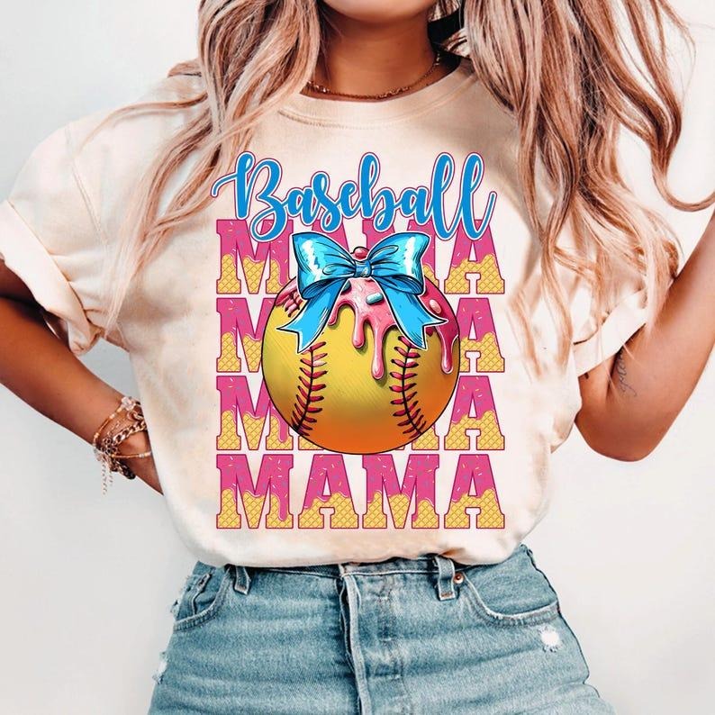Trendy Baseball Mom Shirt, Dripping Ice Cream Design, Sporty Aesthetic Tee Hoodie Sweatshirt | PrintMintTees.com