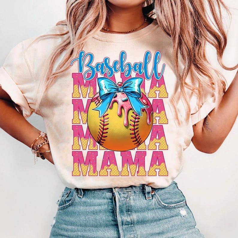 Trendy Baseball Mom Shirt, Dripping Ice Cream tshirt, Sporty Aesthetic Tee, shirt for women Hoodie Sweatshirt