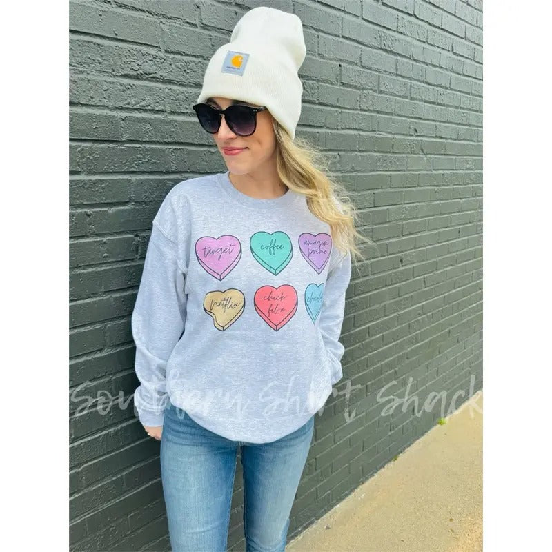 Trendy Conversation Heart Valentines Day Sweatshirt ~ Ash Gray  Sweatshirt Shirt Hoodie | PrintMintTees.com
