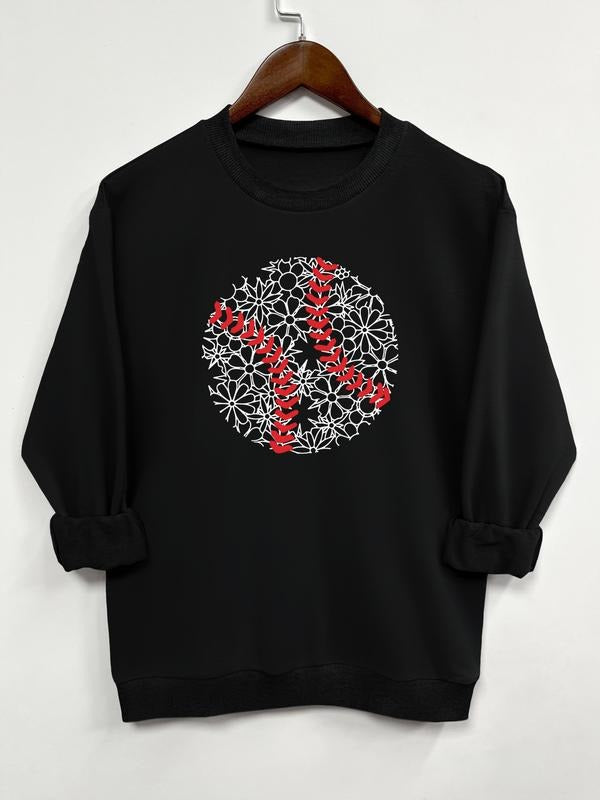 Trendy Floral Print Long Sleeve Pullover Sweatshirt, Available in 9 Colors, Casual Fitted Top for Fall and Winter Fashion...