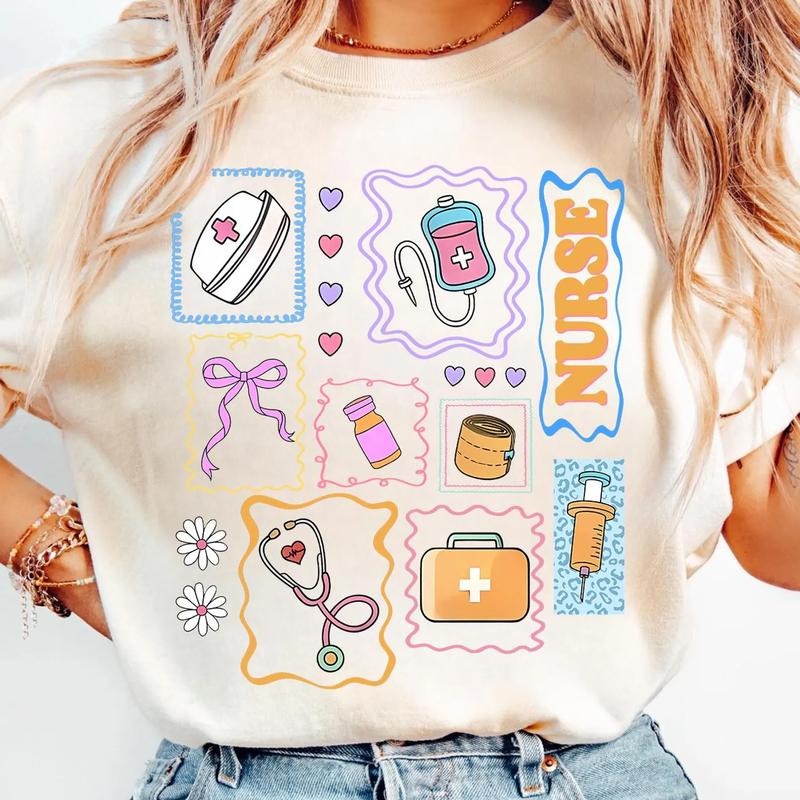Trendy Healthcare Worker Coquette Shirt, Colorful Preppy Nurse Shirt, ER Nurse Crew, Health Professional Gift, Nurse...