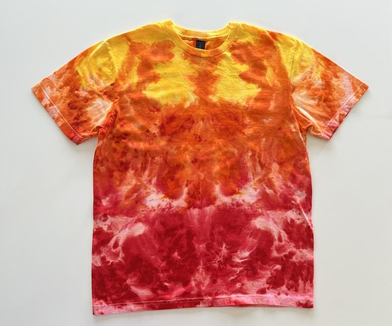 Trendy Summer Sun Tees -FIRE FLAME - Orange and Red Tie-Dye Design Casual Summer Beach Fun Tshirt Tops Hoodie Sweatshirt