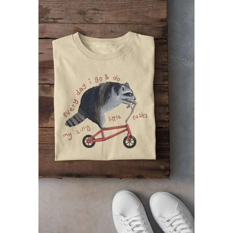 Trendy Unisex Raccoon On Bicycle Sweatshirt - Cotton Blend Shirt Hoodie | PrintMintTees.com
