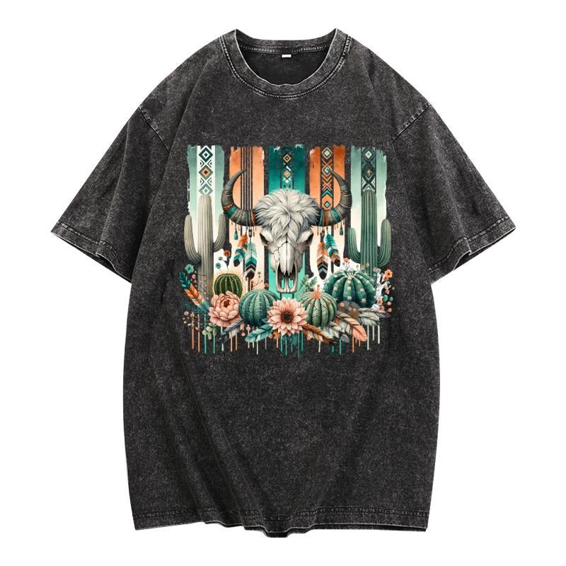 Trendy Washed T - Shirt: Unique Blend of Western Motifs for a Distinctive Look style 02 Hoodie Sweatshirt | PrintMintTees.com