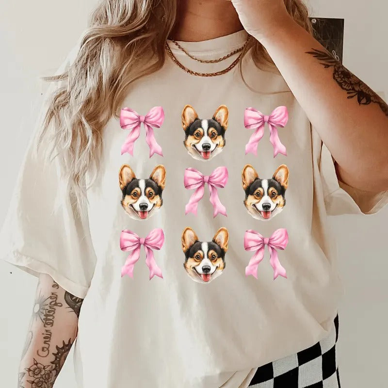 Tri Colored Corgi and bows Shirt ~ Unisex Apparel Relaxed Fit Printed In The USA Clothing Womenswear Casual Comfort...