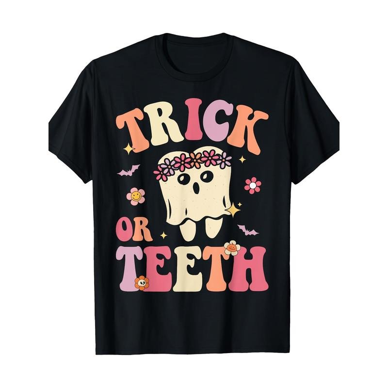 Trick Or Teeth Ghost Dental Halloween Treat Dentist T-Shirt Made in USA Hoodie Sweatshirt | PrintMintTees.com