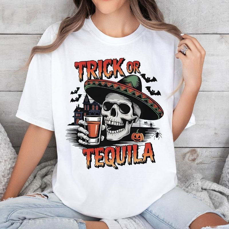 Trick Or Tequilla Shirt, Halloween Shirt, Mexico Halloween Shirt, Retro Halloween Shirt, Skull Shirt Hoodie Sweatshirt