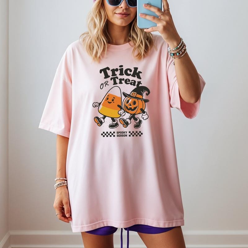 Trick Or Treat Spooky Season Printed Comfort Colors T-Shirt Hoodie Sweatshirt | PrintMintTees.com