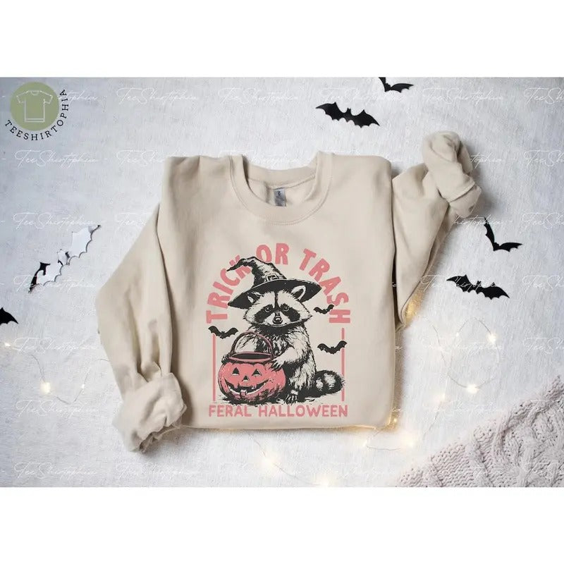 Trick or Trash Sweatshirt Womens Halloween Cotton Womenswear Shirt Hoodie | PrintMintTees.com