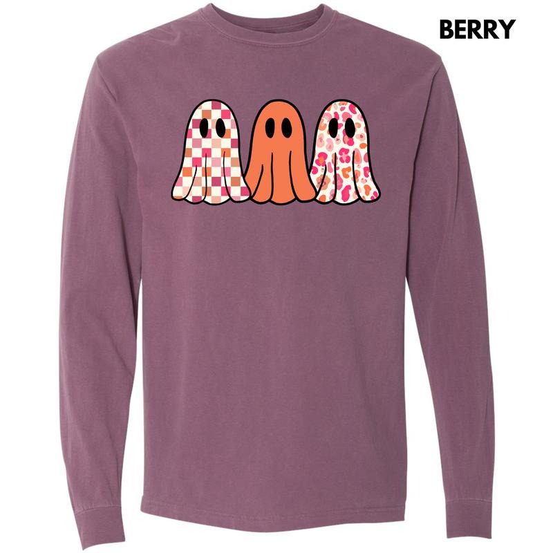 Trio Trendy Ghosts Long Sleeve Comfort Colors T-Shirt 'NLB' Hoodie Sweatshirt | PrintMintTees.com
