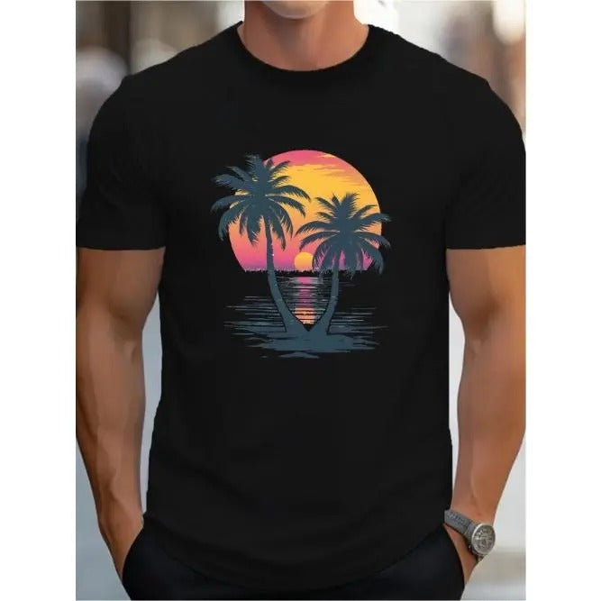 Tropical Sunset Palms MEN'S T-shirt comfortable edition Made in USA Hoodie Sweatshirt | PrintMintTees.com